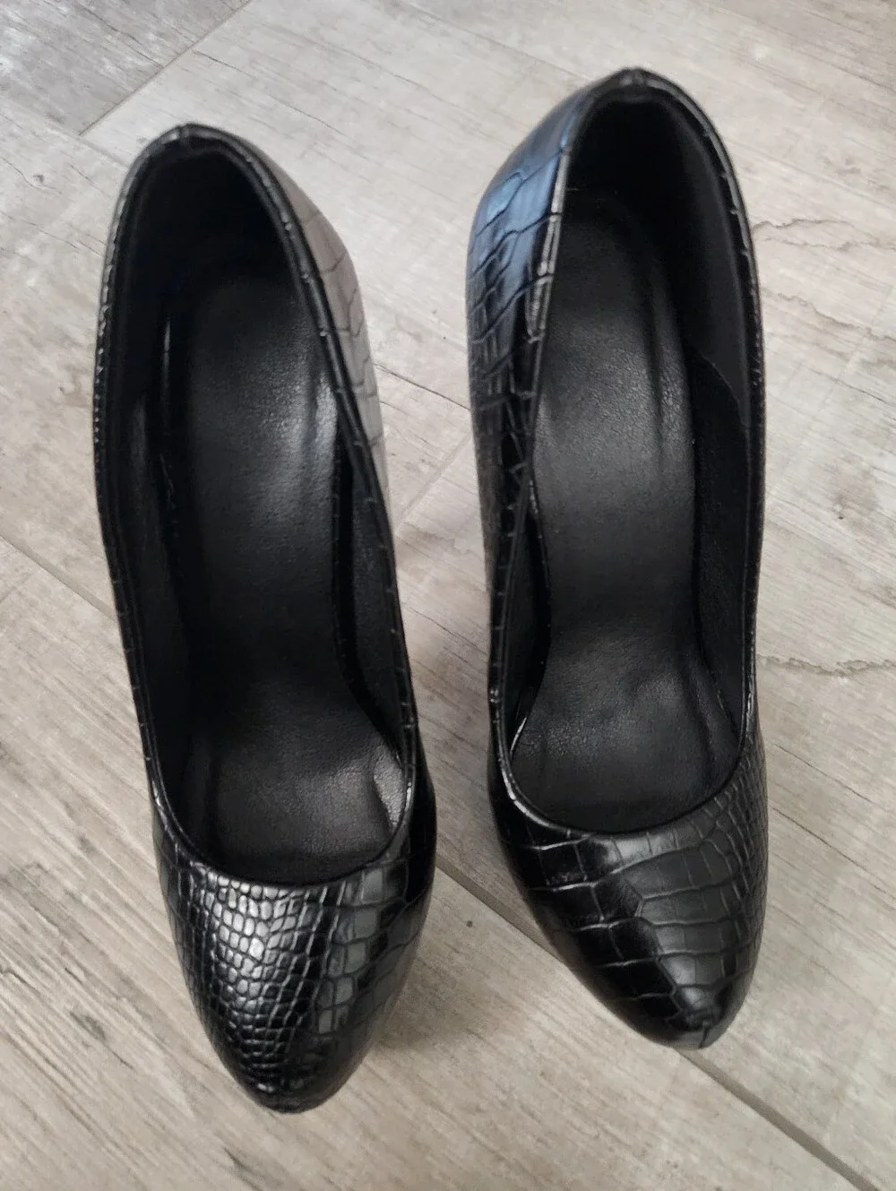 New Black Crocodile Print Stiletto Heels Platform Pumps US 9 / EUR 42